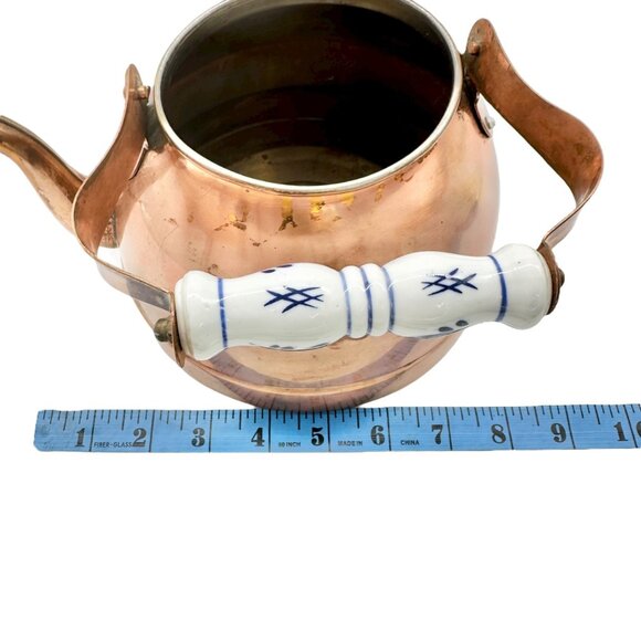 Vintage Copper Tea Kettle With Porcelain and Wooden Interchangeable Handles - Picture 9 of 9